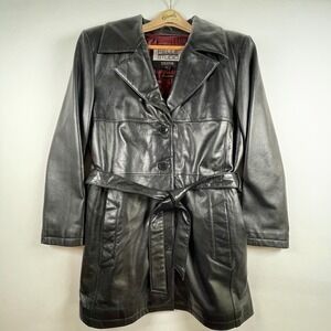 Pelle Studio Wilsons Leather Belted Trench Coat Women's L Thinsulate Lined Black